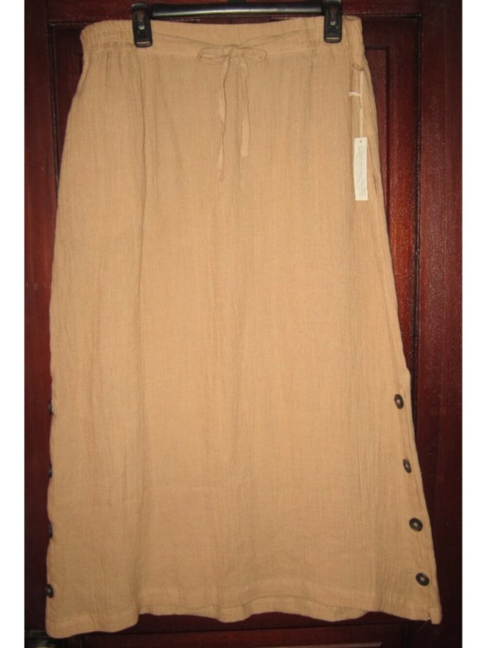 Tahari New XL 100% Linen Maxi Skirt Long Crinkled Textured Pockets Elastic Waist